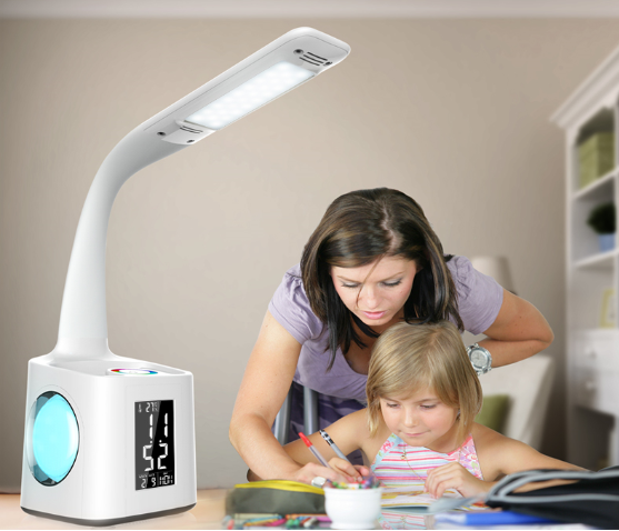 Elektrik prizli LED Masa lambası, takvim, sıcaklık göstergesi, başucu aydınlatması, çalışma, çocuklar için okuma